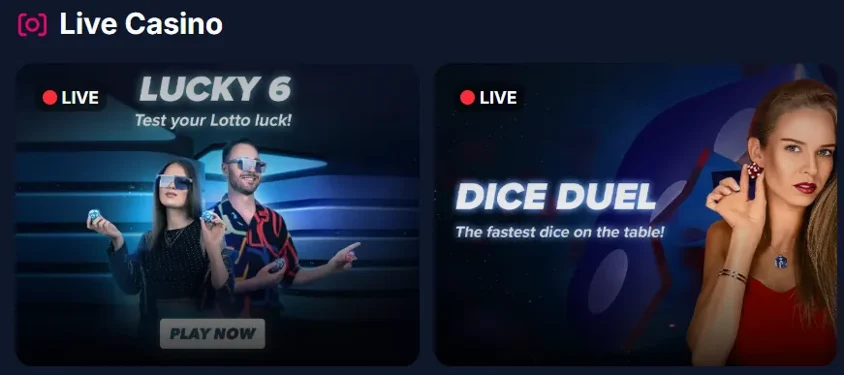 Casino ao vivo do Lukkly: Lucky 6 e Dice Duel