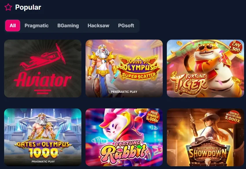 Jogos populares no lobby do Lukkly com filtro por provedor